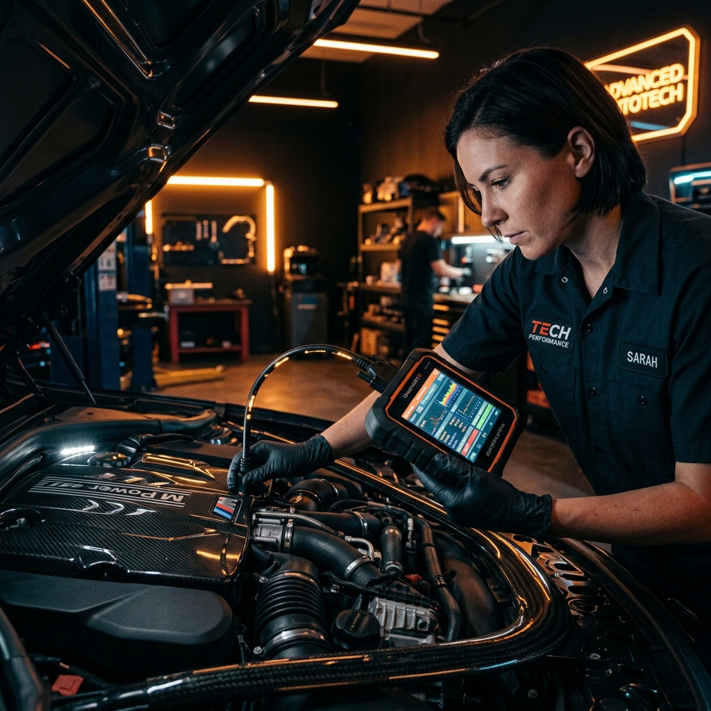 Mecánico realizando diagnóstico avanzado del motor